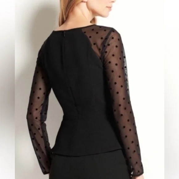 Ann Taylor Black Sheer Polka Dot Blouse size 14 - Picture 3 of 6